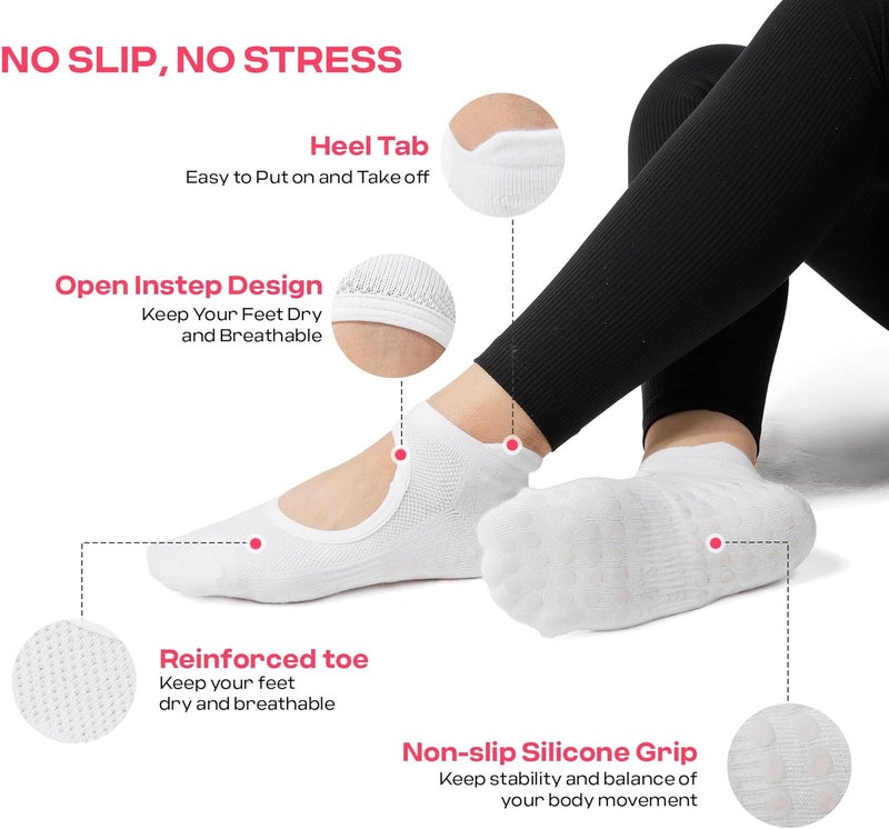 CoolMate Store Pilates Socks with Grips for Women, Yoga Socks, Crew Non Slip Women for Barre, Pilates Gifts - Image 2